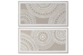 DKD Home Decor Cuadro Lienzo Círculos Set de 2 (Beige y Blanco)