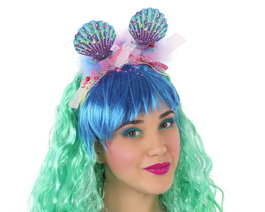 Diadema Sirena Ostras Fantasia con Perlas y Lazo Lila y Rosa para Disfraces y Fiestas Temáticas