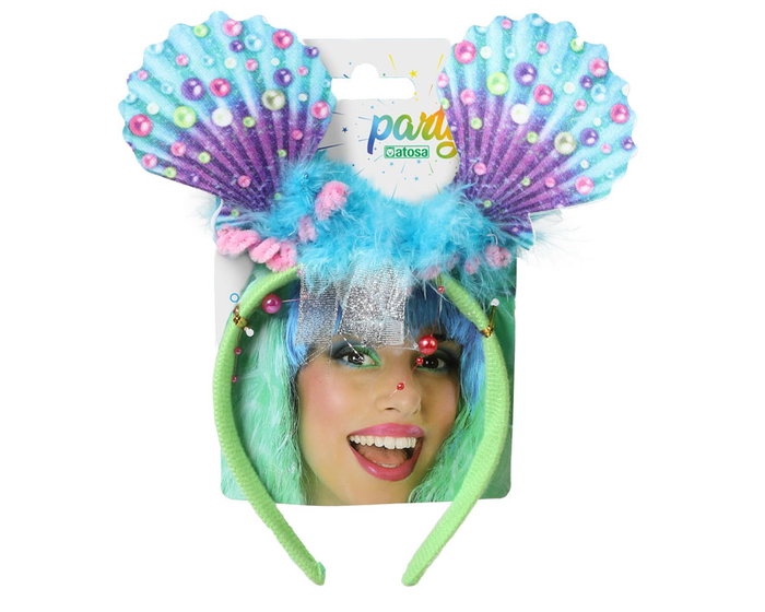 Diadema Sirena Ostras Fantasia con Perlas y Lazo Lila y Rosa para Disfraces y Fiestas Temáticas Diadema Sirena Ostras Fantasia con Perlas y Lazo Lila y Rosa para Disfraces y Fiestas Temáticas