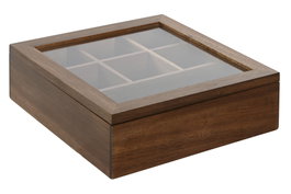 DKD Home Decor Caja de Infusiones de Acacia y Cristal, 7 Compartimentos