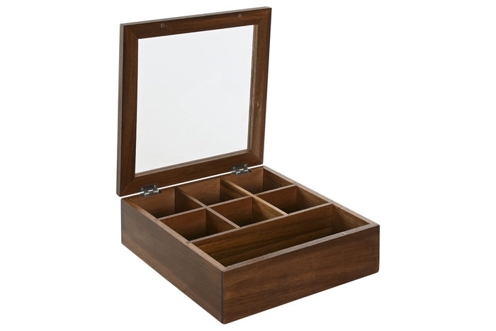 DKD Home Decor Caja de Infusiones de Acacia y Cristal, 7 Compartimentos DKD Home Decor Caja de Infusiones de Acacia y Cristal, 7 Compartimentos