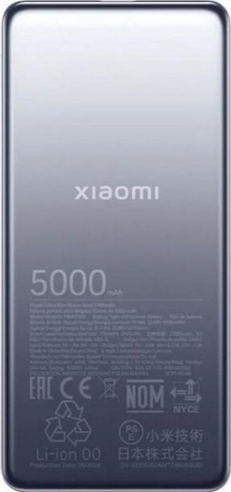 Xiaomi Ultra Slim Power Bank 5000 mAh Gris, 20W, Carga Inalámbrica, USB-C
