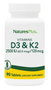 NATURES PLUS Vitamina D3 2500 UI + Vitamina K2 120 µg (90 comprimidos)