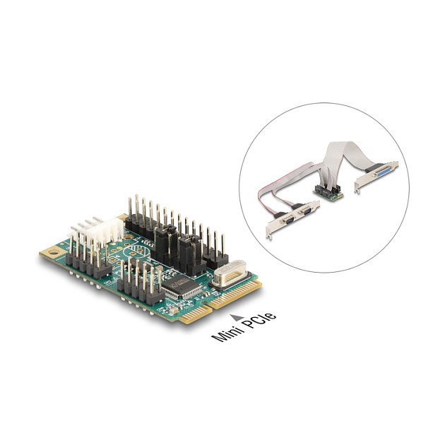 DeLOCK 95277 Tarjeta de interfaz Mini PCIe con 1 puerto paralelo y 2 puertos serie RS-232