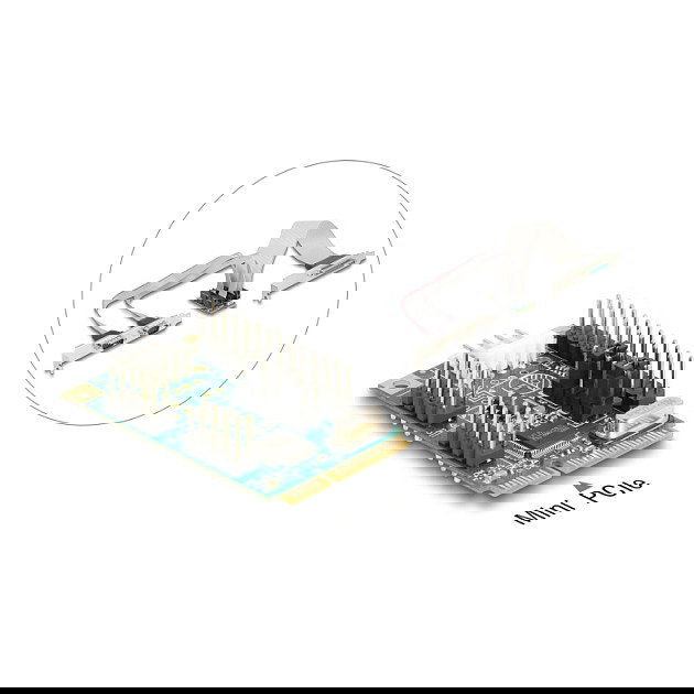DeLOCK 95277 Mini PCI Express a PCIe Full-Size Adaptador de Tarjeta Interno con 1 Puerto Paralelo y 2 Puertos Seriell RS-232 (Verde)