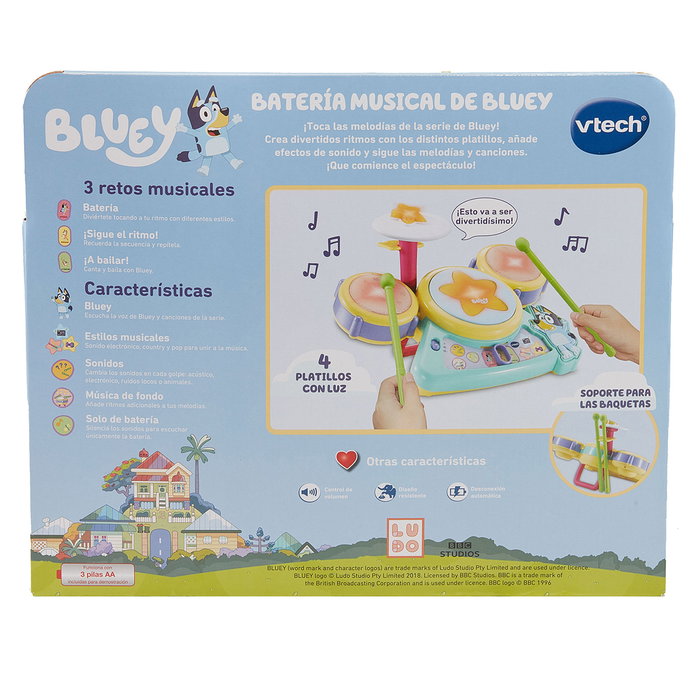 V-Tech Batería Musical Bluey 80-573422 con Juegos e Interactiva