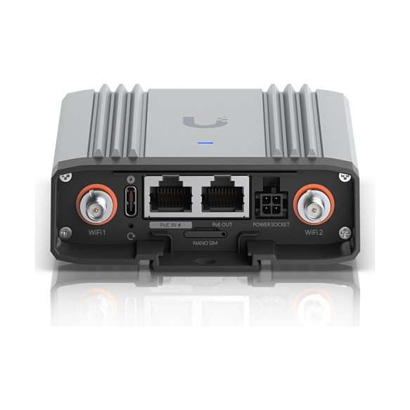 Ubiquiti UMR-Industrial Router 4G/LTE Móvil Industrial con Wi-Fi 2.4 GHz, 3 Antenas SMA Desmontables, GPS, 2 Puertos Gigabit, PoE, USB-C, para Montaje en Pared/Poste/DIN