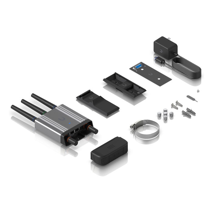 Ubiquiti UMR-Industrial Router 4G/LTE Móvil Industrial con Wi-Fi 2.4 GHz, 3 Antenas SMA Desmontables, GPS, 2 Puertos Gigabit, PoE, USB-C, para Montaje en Pared/Poste/DIN