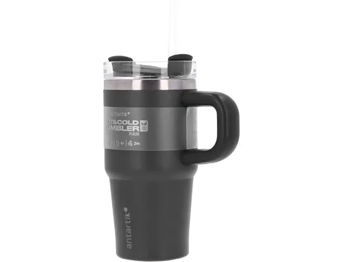 Antartik Taza térmica Pulse con asa y tapa hermética, 570 ml, Negro
