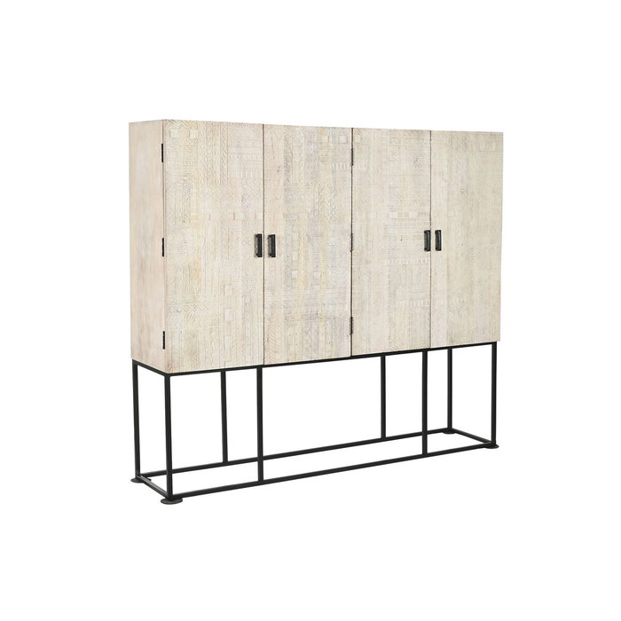 DKD Home Decor Armario de Mango y Metal Tallado Blanco