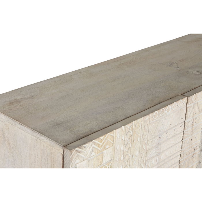 DKD Home Decor Armario de Mango y Metal Tallado Blanco