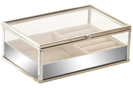 DKD Home Decor Joyero de Cristal y Metal Beige 15x10x5 cm