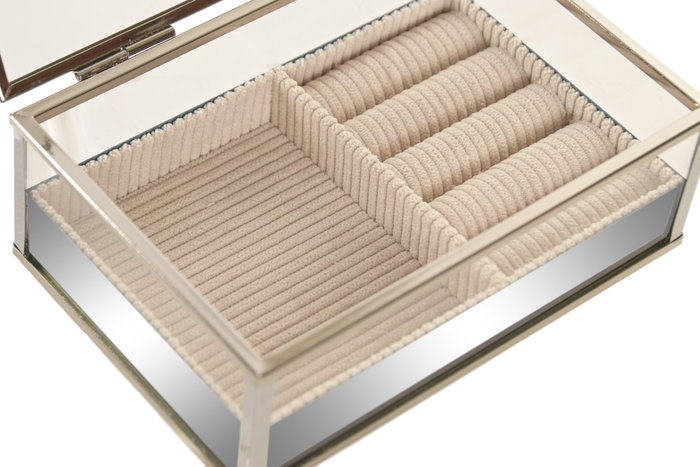 DKD Home Decor Joyero de Cristal y Metal Beige 15x10x5 cm