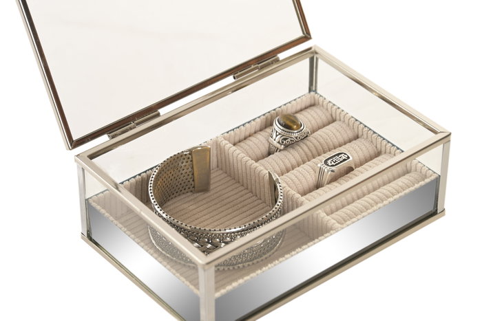 DKD Home Decor Joyero de Cristal y Metal Beige 15x10x5 cm