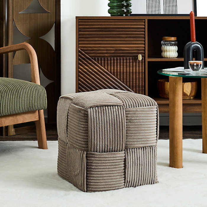 Home Deco Factory Scott Puf Trenzado Taupe - Cocooning - Estructura Madera, Asiento Poliéster, Relleno Mousse PU, Soport 110kg