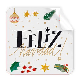 Etiquetas Regalo Adh. Rollo 250 Uds. Cuadradas 40X40 Navidad Feliz Navidad Blanca