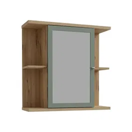 Forte CMPV063M888 Armario Mural para Baño 1 Puerta con Espejo Roble Artesanal / Verde Salvia 69.9x23.2x68.8 cm