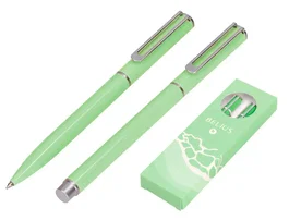 Belius Endless Summer Bolígrafo y Roller Aluminio Verde Plateado Caja Diseño Tinta Azul