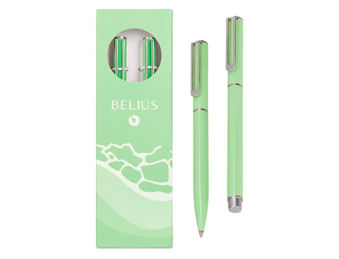 Belius Endless Summer Bolígrafo y Roller Aluminio Verde Plateado Caja Diseño Tinta Azul