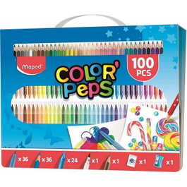 Maped Kit Color'Peps de 100 Piezas con Estuche con Asa, Surtido de Colores