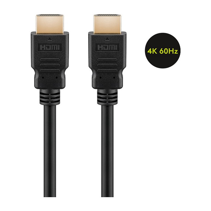 Goobay 61161 Cable HDMI 5 Metros con Ethernet y Contactos Dorados, 4K 2160p 60Hz HDR 18 Gbit/s HDMI 2.0, 3D, ARC, HDCP 2.2, para TV, Monitor, PC, Negro