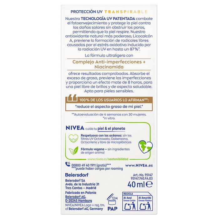 Nivea Sun Derma Piel Clara SPF50+ 40 ml
