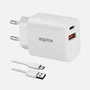 Approx APPUSBWALL20W Cargador de Pared Rápido 20W USB-C PD + USB-A QC 3.0, 2 Puertos, Entrada 100-240V, con Cable USB-A a USB-C 1m, Blanco