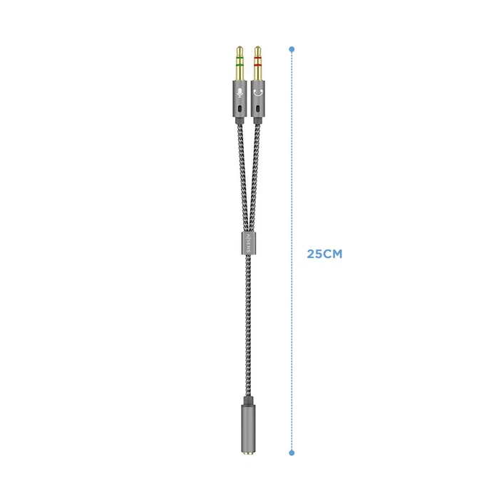 Aisens Cable Adaptador Audio Jack 3.5mm (1 Hembra 4 Pines a 2 Macho 3 Pines) Gris 25cm