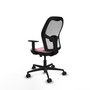 Silla de oficina Jorquera con mecanismo Sincro/Traslack tapizada con Tela color Rosa y malla color Blanco. Equipada con lumbar 1D, Brazos 1D y Ruedas 65mm nailon
