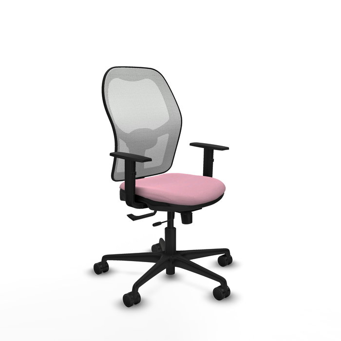 Silla de oficina Jorquera con mecanismo Sincro/Traslack tapizada con Tela color Rosa y malla color Blanco. Equipada con lumbar 1D, Brazos 1D y Ruedas 65mm nailon Silla de oficina Jorquera con mecanismo Sincro/Traslack tapizada con Tela color Rosa y malla color Blanco. Equipada con lumbar 1D, Brazos 1D y Ruedas 65mm nailon