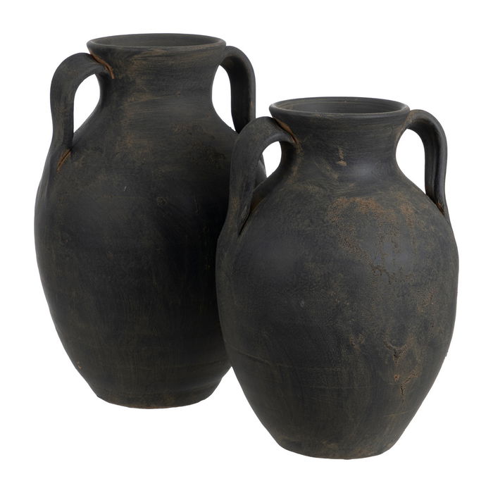 Vasija Gris Envejecido Barro Decoración 27 X 27 X 41 cm