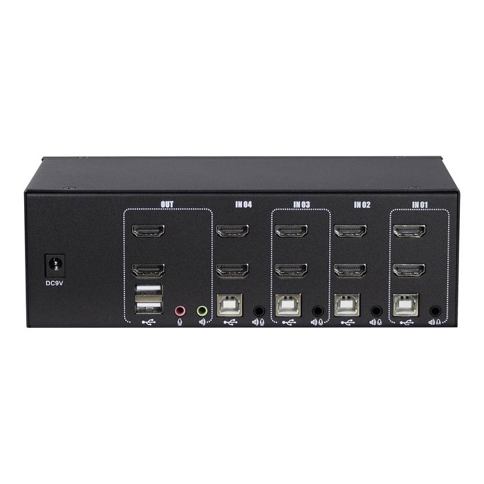 Inter-Tech KVM Switch AS-42HA HDMI, Conmutador 4 Ordenadores, Full HD+ 1920x1440, USB, Audio, Negro