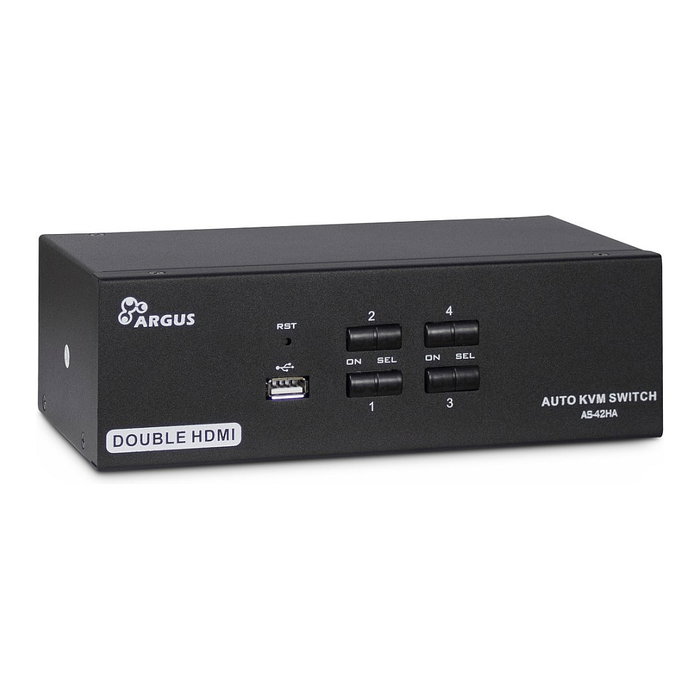 Inter-Tech KVM Switch AS-42HA HDMI, Conmutador 4 Ordenadores, Full HD+ 1920x1440, USB, Audio, Negro