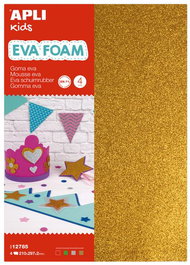 APLI Goma EVA Purpurina 20x30 cm 4 hojas (Oro, Plata, Verde y Rojo)