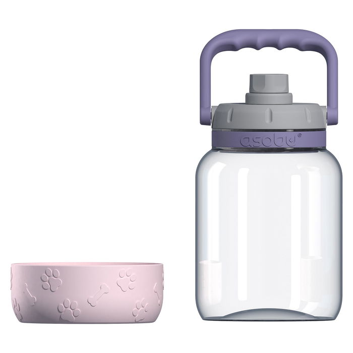 Asobu The Barkley - Botella Tritan para Perro 1.5L con Comedero, Interior/Exterior, Color Rosa, Sin BPA