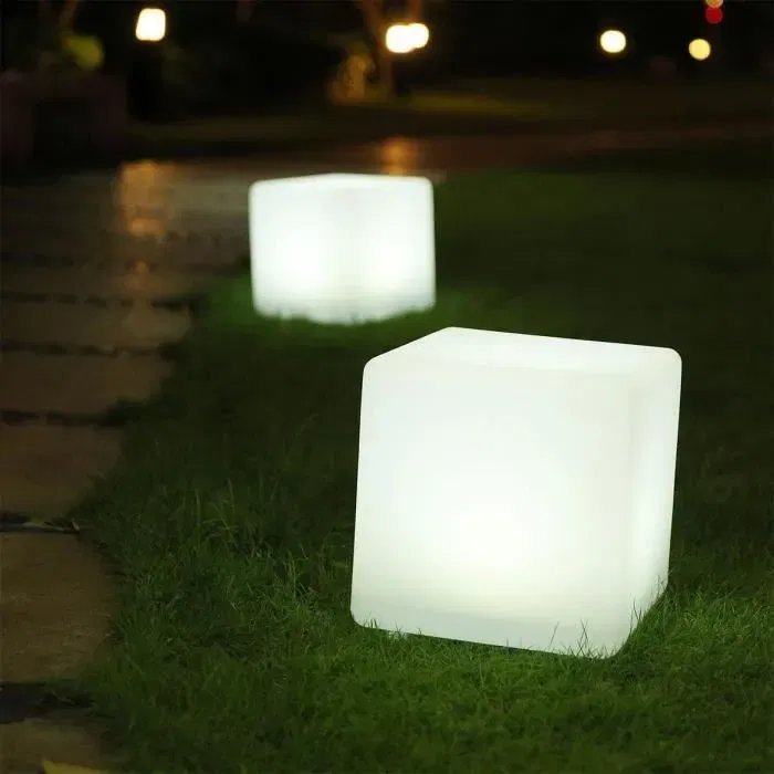 Lumisky LUM3760119739495 Cubo solar luminoso CASY H30 cm Taburete mesa centro LED blanco multicolor