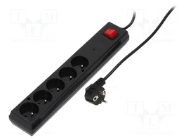 JONEX Regleta de alimentación con 5 tomas y cable de 1,5m, negra