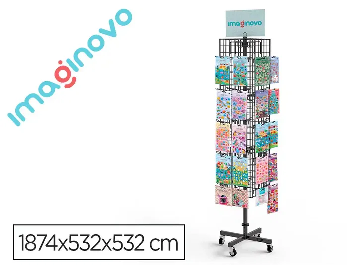 Imaginovo Expositor Metálico Giratorio para Pegatinas con 40 Ganchos Ajustables - Surtido Cerrado 630 Unidades - Dimensiones 1874x532x532 mm Imaginovo Expositor Metálico Giratorio para Pegatinas con 40 Ganchos Ajustables - Surtido Cerrado 630 Unidades - Dimensiones 1874x532x532 mm