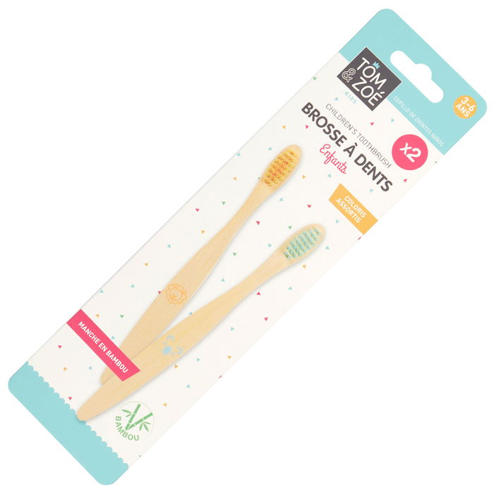 Tom et Zoe Juego de 2 Cepillos Dientes Bambú Suaves para Niños Modelos Surtidos León Koala Gato