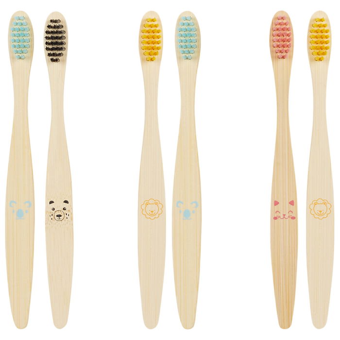 Tom et Zoe Juego de 2 Cepillos Dientes Bambú Suaves para Niños Modelos Surtidos León Koala Gato
