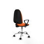 Silla de oficina Algarra con mecanismo Contacto permanente básico tapizada con Tela color Naranja. Equipada con Base cromada, Brazos fijos y Ruedas de nailon 50 mm