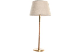 DKD Home Decor Lámpara de Sobremesa de Latón y Ratán Natural
