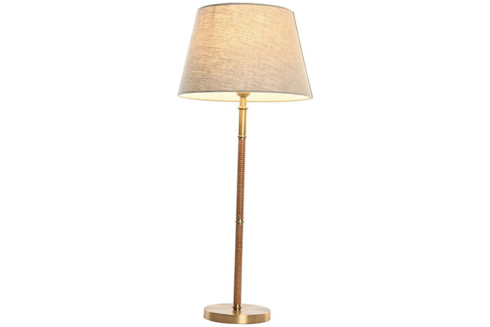 DKD Home Decor Lámpara de Sobremesa de Latón y Ratán Natural