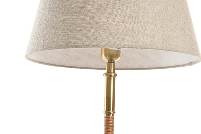 DKD Home Decor Lámpara de Sobremesa de Latón y Ratán Natural