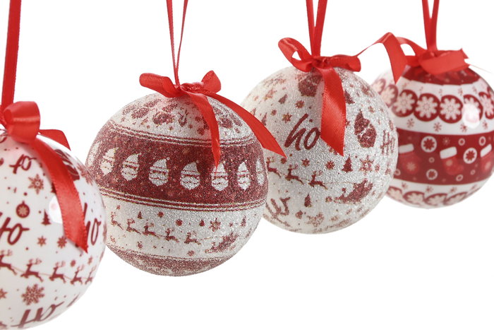 DKD Home Decor Set de 14 Bolas de Decoración PVC Rojo y Blanco