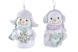 DKD Home Decor Decoración Colgante Navidad Fantasia Blanco Rosa Snowman Resina 5.5 x 3.5 x 6 cm (12 Unidades)