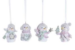 DKD Home Decor Colgante de Resina Snowman Blanco, Verde y Rosa