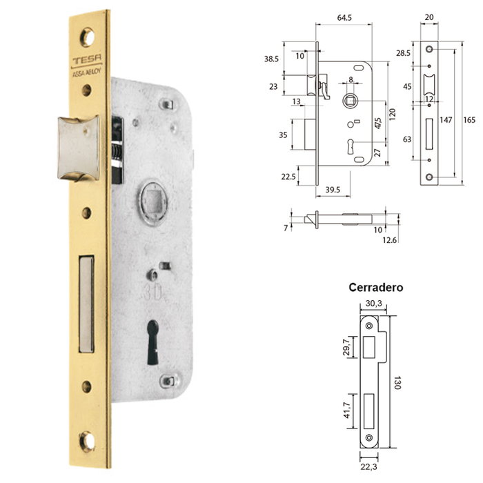 TESA Cerradura 2002/40 HL de embutir para puertas de madera TESA Cerradura 2002/40 HL de embutir para puertas de madera