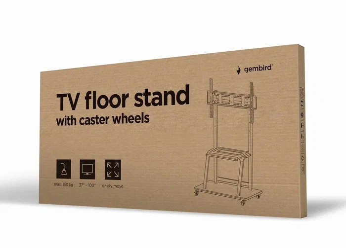 GEMBIRD TVS-100F-01 Soporte de suelo para TV con ruedas y estante, 37-100 pulgadas, Negro GEMBIRD TVS-100F-01 Soporte de suelo para TV con ruedas y estante, 37-100 pulgadas, Negro