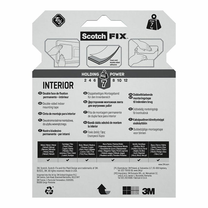 Scotch Cinta doble cara de montaje para interiores 19mmx5m Scotch Cinta doble cara de montaje para interiores 19mmx5m